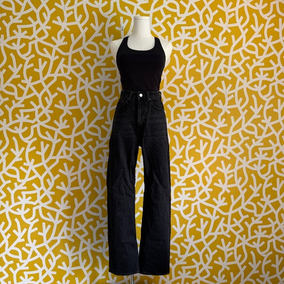 Weekday Rowe Straight Leg High-Rise Black Denim Jeans Cotton - 27/32 (Small) - Picture 1 of 5
